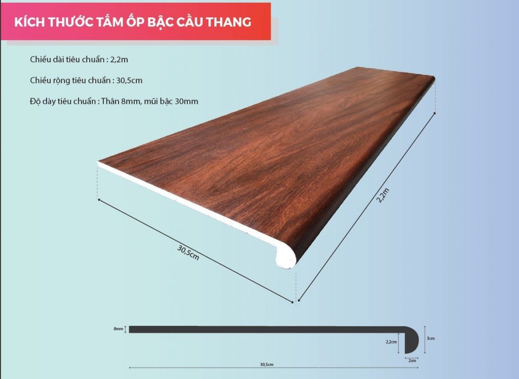 Tấm ốp bậc cầu thang vân gỗ cao cấp